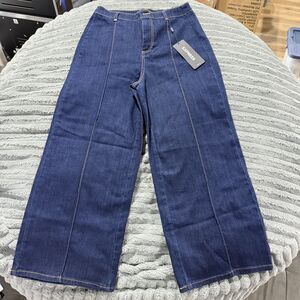 NWT Express High Rise Wide Leg Jeans Dark Wash Front Seam Size 8